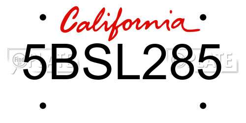 5BSL285 California License Plate