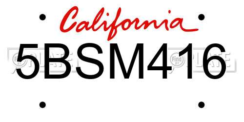 5BSM416 California License Plate