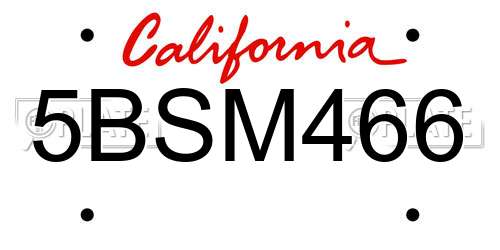 5BSM466 California License Plate