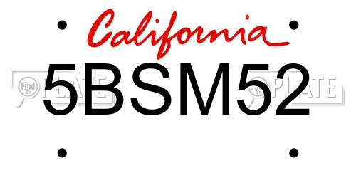 5BSM52 California License Plate