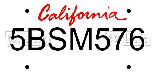 5BSM576 California License Plate