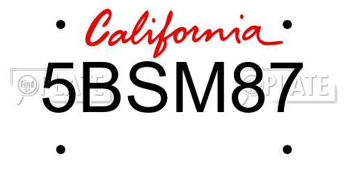 5BSM87 California License Plate