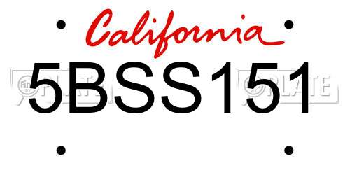 5BSS151 California License Plate