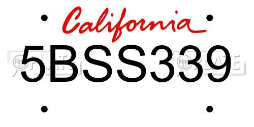 5BSS339 California License Plate
