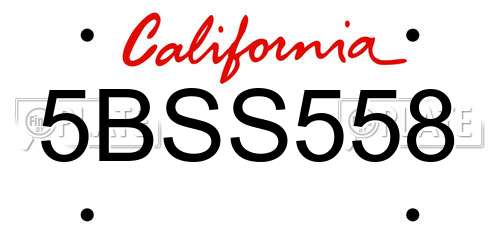 5BSS558 California License Plate
