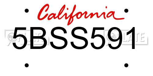 5BSS591 California License Plate