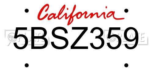 5BSZ359 California License Plate