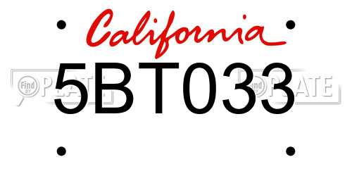 5BT033 California License Plate