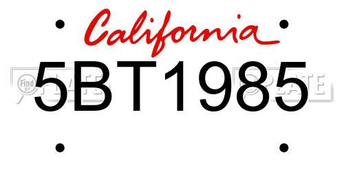 5BT1985 California License Plate