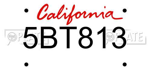 5BT813 California License Plate