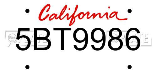 5BT9986 California License Plate