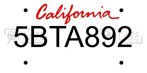5BTA892 California License Plate