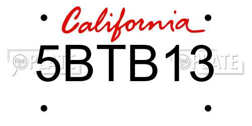 5BTB13 California License Plate