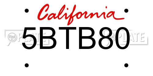 5BTB80 California License Plate