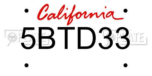 5BTD33 California License Plate