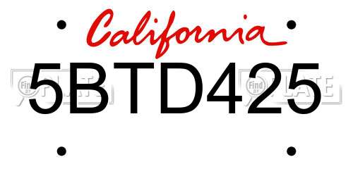 5BTD425 California License Plate