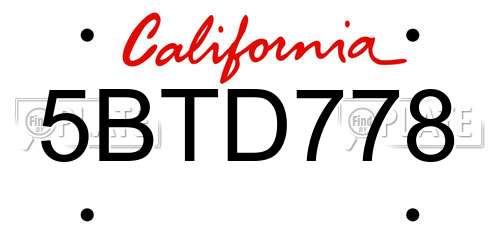 5BTD778 California License Plate