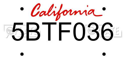 5BTF036 California License Plate