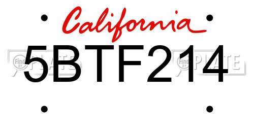 5BTF214 California License Plate