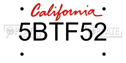 5BTF52 California License Plate
