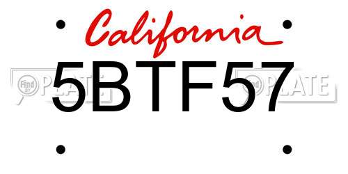 5BTF57 California License Plate