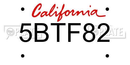 5BTF82 California License Plate
