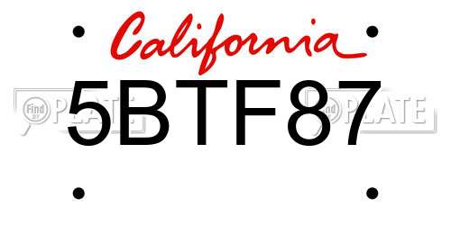 5BTF87 California License Plate