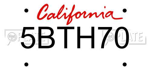 5BTH70 California License Plate