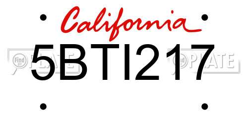 5BTI217 California License Plate