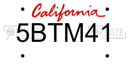 5BTM41 California License Plate