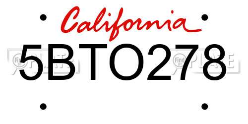 5BTO278 California License Plate