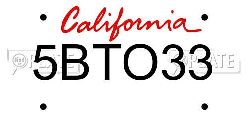 5BTO33 California License Plate