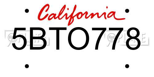 5BTO778 California License Plate