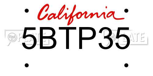 5BTP35 California License Plate