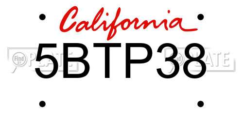 5BTP38 California License Plate