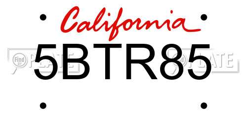 5BTR85 California License Plate
