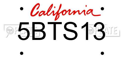 5BTS13 California License Plate