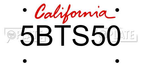 5BTS50 California License Plate