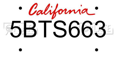 5BTS663 California License Plate