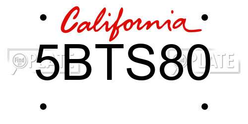 5BTS80 California License Plate