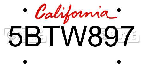5BTW897 California License Plate