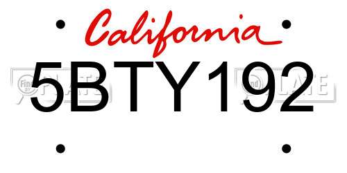 5BTY192 California License Plate