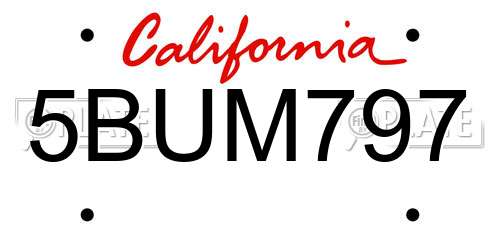 5BUM797 California License Plate