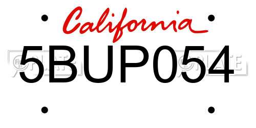 5BUP054 California License Plate