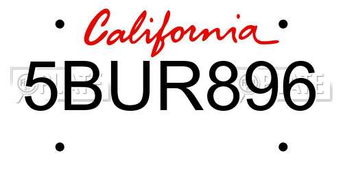 5BUR896 California License Plate