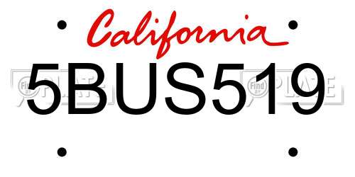 5BUS519 California License Plate