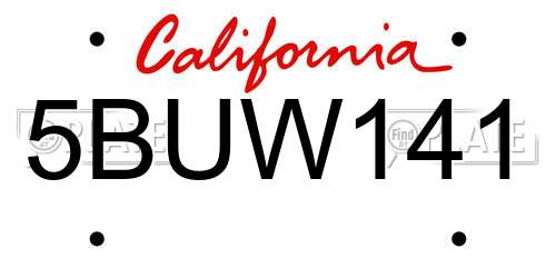 5BUW141 California License Plate