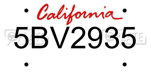 5BV2935 California License Plate