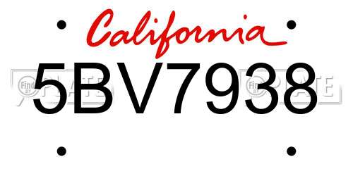 5BV7938 California License Plate
