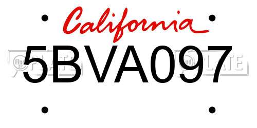 5BVA097 California License Plate